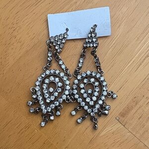 Vintage Silver Rhinestone Drop Earrings